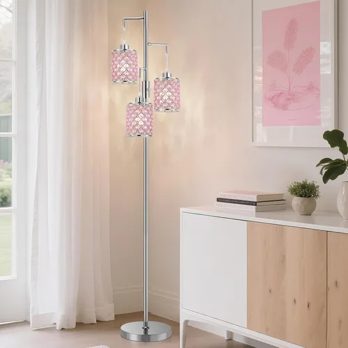 Vista 11 de Lámparas de pie de cristal GyroVu para sala de estar, lámpara de pie negra de 3 luces, lámpara alta de pie con elegante pantalla de cristal K9