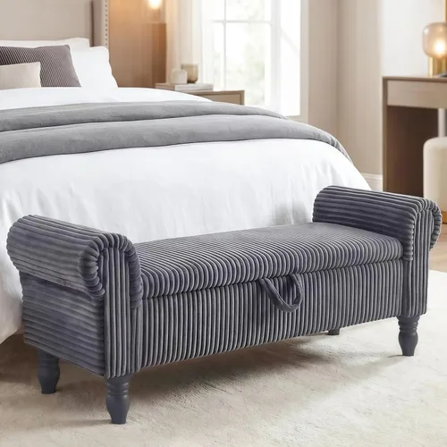 Vista 12 de Banco tapizado de pana de 55 pulgadas con brazos enrollados para dormitorio, color blanco