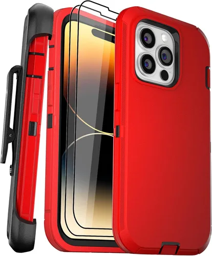 Vista 10 de Funda para iPhone 14 Pro Max de 6.7 pulgadas con 2 protectores de pantalla y soporte de funda de clip para cinturón, resistente protección de cuerpo