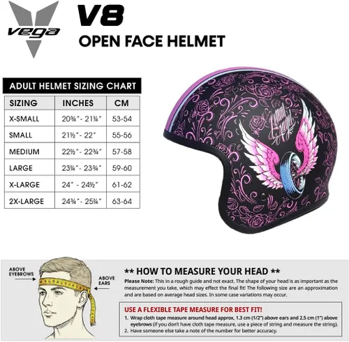 Vista 11 de Casco Vega V8 Retro Open Face Casco DOT y ECE de seguridad con espejo cromado (bloquea las ondas dañinas de rayos UV, UVA y UVC) / forros de gamuza