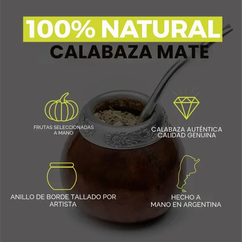 Vista 3 de BALIBETOV Juego de Calabaza Yerba Mate (Taza de Yerba Mate Natural Original Hecha a Mano de Argentina) - Incluye Taza de Té Mate, Bombilla