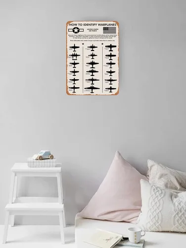 Vista 4 de WWII Planes, How To Identify Warplanes, letrero de metal de hojalata de 12 x 8 pulgadas Regalo para piloto, hombres, papá, novio, él, WallArt