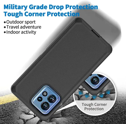 Vista 6 de Funda para Moto Motorola Edge Plus 2023/Edge 40 Pro, Defender - Funda protectora resistente a prueba de golpes, 3 en 1 (negro)