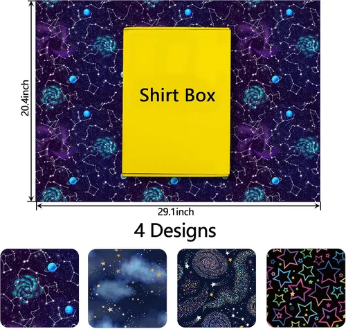 Vista 4 de GIOLNIAY Papel de regalo de galaxia para niños y niñas, cumpleaños, baby shower, estrellas de neón, cielo nocturno, galaxia con nebulosa, 8 hojas