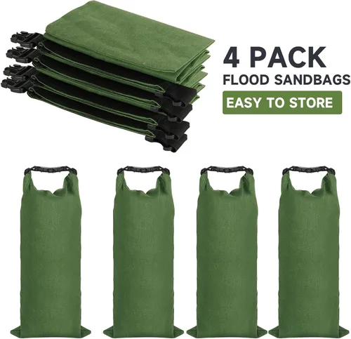 Vista 5 de Bolsas de arena con barrera de agua contra inundaciones, 4 bolsas de arena de lona larga gruesa con hebilla de inserción, barrera de inundación