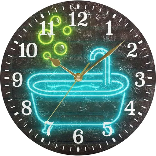 Vista 70 de JUNZAN Reloj de bañera con vino romántico espumoso y velas, reloj de pared silencioso de 10 pulgadas, pequeño reloj redondo, decoración de cocina