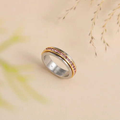 Vista 3 de Muses Art Design - Anillos para la ansiedad, anillos giratorios, anillos de banda con piedra de nacimiento, acero inoxidable, mujeres y hombres
