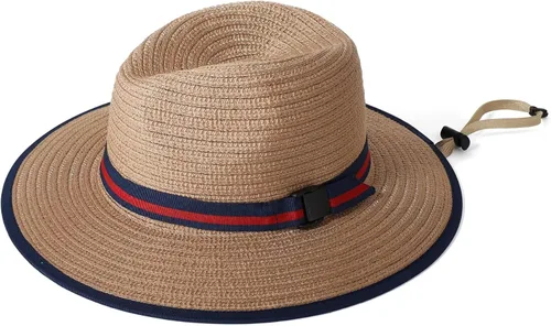 Vista 3 de Connectyle Sombrero de sol Fedora para niños pequeños, sombrero de Panamá de ala ancha, sombrero de playa de verano