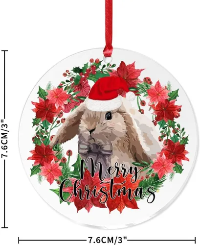 Vista 2 de Adorno acrílico circular de 3 pulgadas para decoración de árbol de Navidad, corona de feliz Navidad, conejo de animal, colgante de acrílico