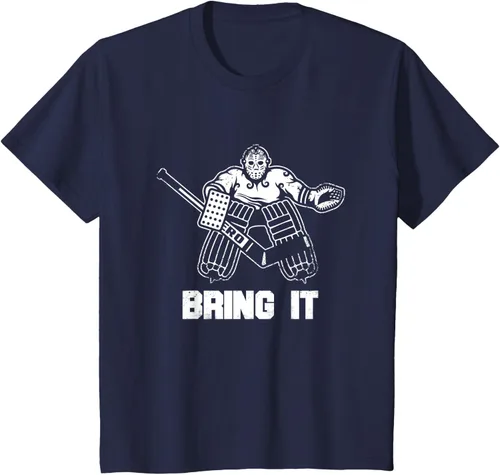Vista 49 de Divertida camiseta gráfica de ropa de portero de hockey sobre hielo, Negro, S