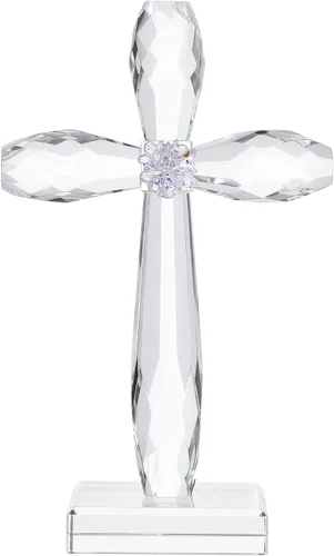 Vista 9 de YWHL Cruz de pie de cristal champagne, regalos religiosos para mujeres y hombres, figuras coleccionables de cruz de Pascua de vidrio hechas a mano