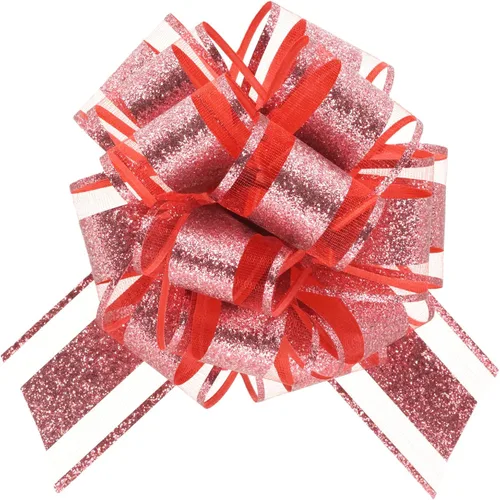 Vista 10 de WEWILUCK Lazos para envolver regalos, lazos dorados con purpurina para cumpleaños, Navidad y Año Nuevo, 8 lazos de regalo de 6 pulgadas con cinta