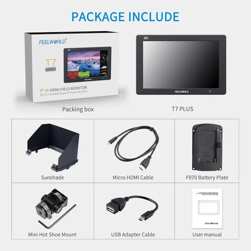 Vista 7 de FEELWORLD T7 7 pulgadas IPS 4K HDMI Cámara Monitor de campo Asistencia de video Full HD 1920x1200 carcasa de aluminio sólido DSLR Monitor