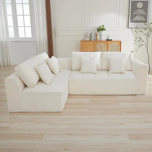 Vista 52 de Sofás seccionales modulares de 110 pulgadas para sala de estar, sofá seccional comprimido sin hueso, sofá de espuma viscoelástica tapizado de 3 Beige