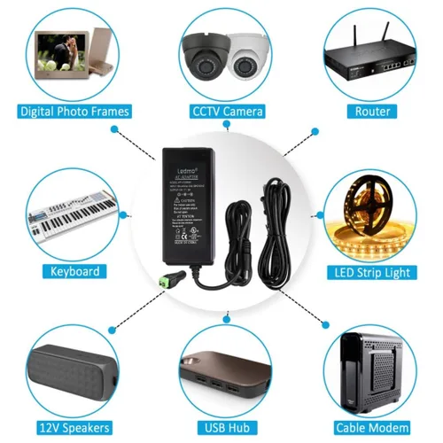 Vista 5 de LEDMO Adaptador de fuente de alimentación LED de 12V 5A 60W AC 100-240V a DC 12V Transformers US Plug LED Driver para luz LED de 12V y electrónica