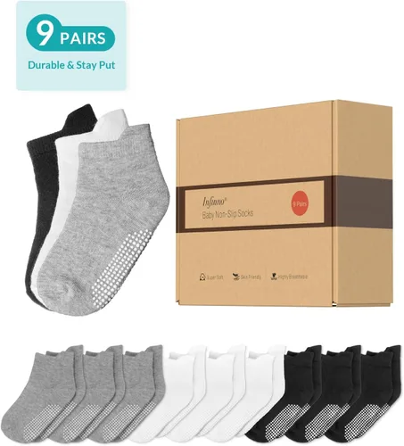 Vista 2 de Infinno Baby Non Slip Ankle Socks 9 Pairs - Toddler Socks with Grips for Kids, Infants Boys and Girls 6-24 Months, 1T-7T