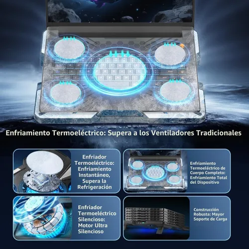 Vista 3 de IMMOENUC Almohadilla de refrigeración para laptop con 5 ventiladores y dispositivo Peltier Soporte de enfriador de panel semiconductor ultra