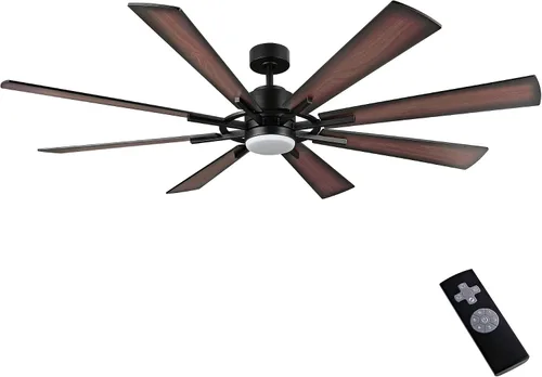 Vista 8 de WINGBO Ventilador de techo CC de 72 pulgadas con luces y 3 varillas descendentes, negro mate, 8 cuchillas de madera contrachapada, motor CC
