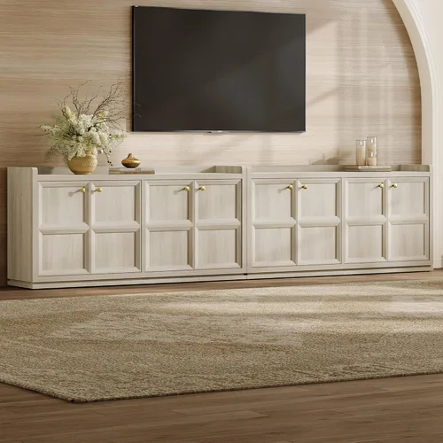Vista 13 de SICOTAS - Armario buffet de 61.7 pulgadas, aparador de 4 puertas, cocina, sala de estar, roble marrón Geometric Doors & Elegant Gold Handle