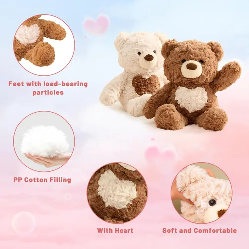 Vista 3 de Oso de Peluche de 34,8 cm con Corazón, Lindo Oso de Peluche de Felpa para Niñas y Niños (Beige)