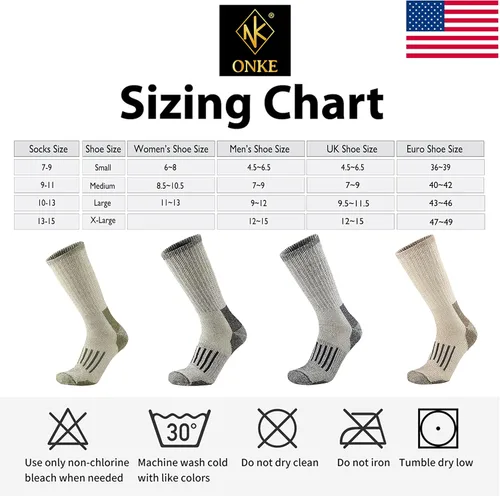 Vista 6 de ONKE Calcetines acolchados de lana merino para hombre, para senderismo, todas las estaciones, botas de trabajo, pesadas, gruesas, térmicas, absorben
