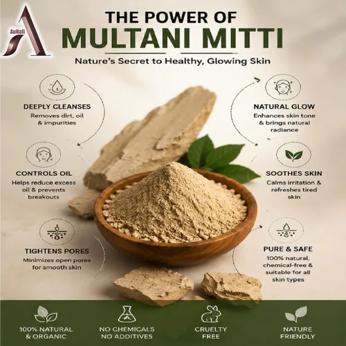 Vista 6 de AnNafi Mitti natural Multani orgánico para la cara Fullers Earth - Trozos enteros de piedra Paquete facial de belleza 100% orgánico con brillo