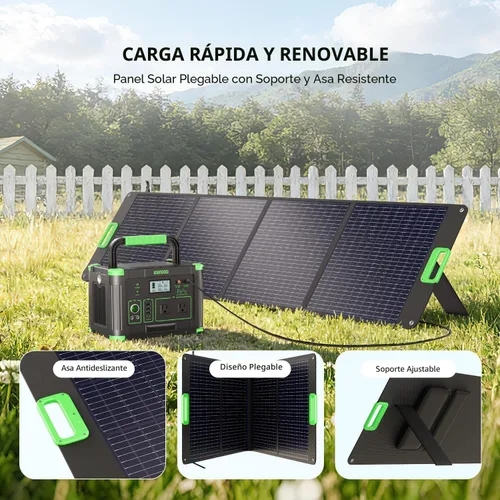 Vista 4 de Panel solar portátil de 200 W, 23.5% ETFE de alta eficiencia, cargador solar plegable para estación de energía, impermeable IP65 con 4 soportes