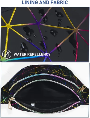 Vista 2 de Livacasa - Cangurera holográfica linda, brillante e impermeable para mujer, cangurera para viajes, fiestas, festivales, correr y senderismo)