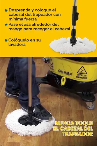 Vista 6 de trapeador giratorio comercial con carrito de ruedas, diseño sólido para años de uso