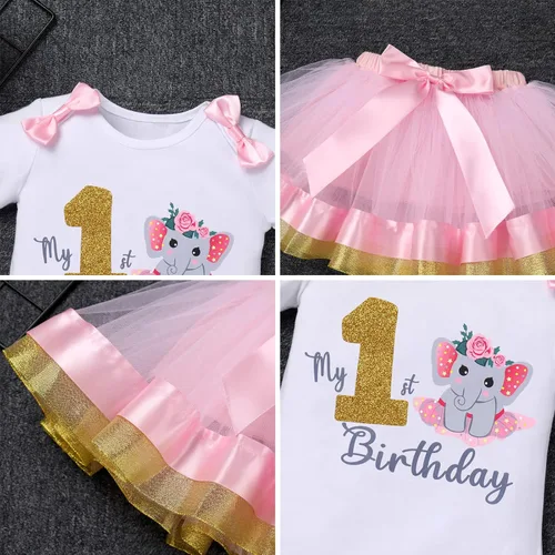 Vista 6 de IBAKOM Atuendos de cumpleaños para niñas, diadema, camiseta, falda tutú, suministros de decoración, sesión de fotos para fiesta, decoración sorpresa