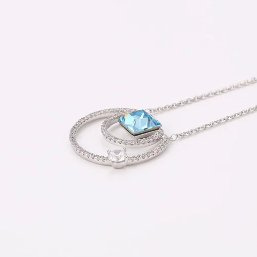 Vista 5 de XUPING Collar de cristal azul con colgante de piedra natal, collar brillante de cristal para mujeres y niñas, regalo de joyería de fiesta