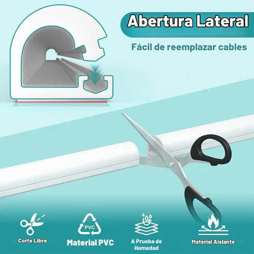 Vista 3 de Ocultador de cables de TV autoadhesivo de 157 pulgadas, gestión de cables flexibles de audio para el hogar, canaletas de cable coaxial RG6