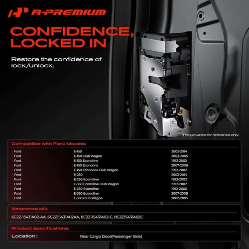 Vista 2 de A-Premium Conjunto de traba de puerta trasera con cable y varilla lado del acompañante derecho Compatible con Ford E-150 E-250 E-350 Econoline Van