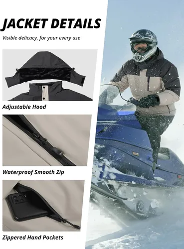 Vista 5 de CAMEL CROWN Chaqueta de Esquí de Invierno para Hombre Abrigos de Nieve de Montaña Impermeable Capucha Desmontable Resistente al Viento Chaquetas