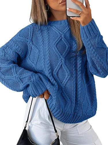 Vista 13 de Trendy Queen Suéteres de punto trenzado de gran tamaño para mujer, trajes Verde militar