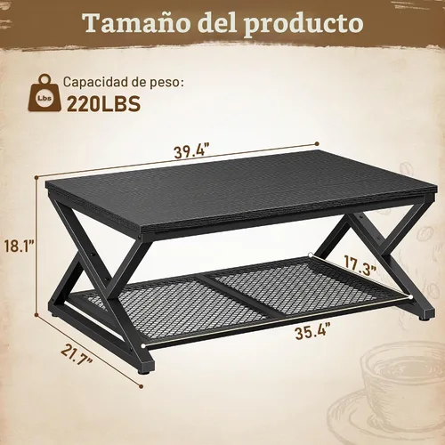 Vista 2 de EnHomee Mesa de Café con Almacenamiento, Mesas de Café Modernas para Sala de Estar con Estante de Malla, Mesa de Centro Rectangular de 2 Niveles