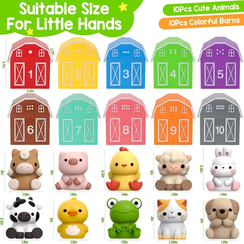 Vista 5 de KMUYSL Juguetes para niños y niñas de 1, 2, 3 años, set de juguetes de animales de granja, habilidades de conteo, combinación de colores, regalo