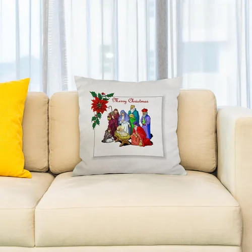Vista 2 de 3dRose pc_26678_1 Nativity Merry Christmas-Pillow Case, 16 by 16