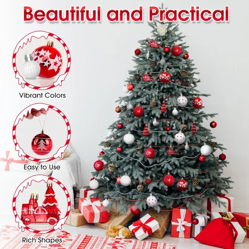Vista 4 de DeckTheHalls 42 adornos de Navidad, varios estilos de adornos de bolas de Navidad, bolas de Navidad inastillables para decoración de árbol
