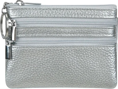 Vista 8 de Porta Monedas de Cuero Genuino para Mujer de Cynure, Mini Monedero con Llavero Beige