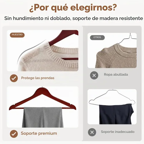 Vista 3 de StorageWorks Perchas de madera, paquete de 20 perchas de madera para Color cereza oscuro