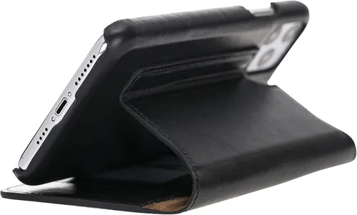 Vista 5 de Venito Venice - Funda delgada compatible con iPhone 11 Pro Max con soporte, cartera, cierre automático y bloqueo RFID (negro rústico)