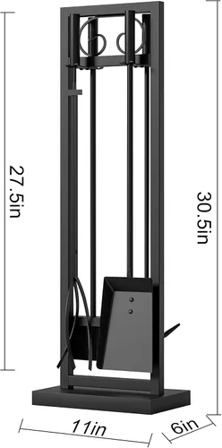 Vista 3 de Kingson Juego de herramientas para chimenea de 5 piezas – 30.5" Diseño de volutas negras, accesorios de chimenea de servicio pesado para chimeneas