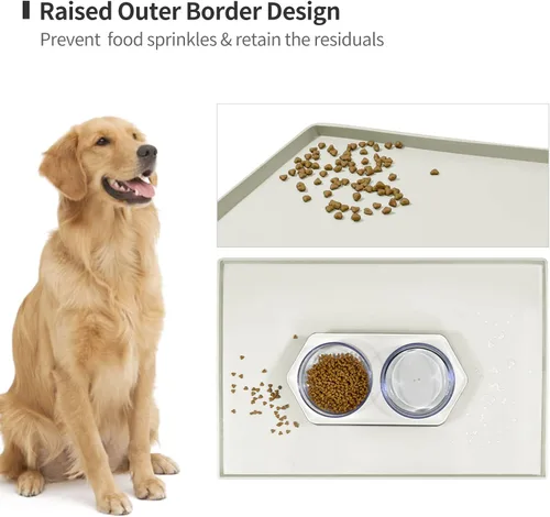 Vista 3 de Mantel individual de silicona para cuencos para comer para perros y gatos, impermeable, antideslizante. Tamaño: (18.5 x 11.5 pulgadas) borde elevado