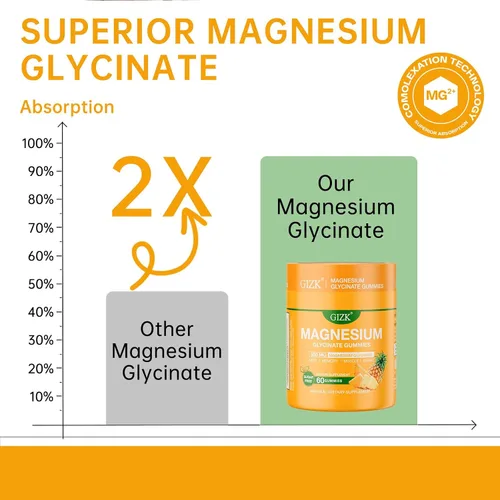 Vista 4 de Gomitas de glicinato de magnesio de 500 mg - Gomitas de magnesio sin azúcar para dormir, estrés, apoyo muscular y nervioso - para adultos y niños