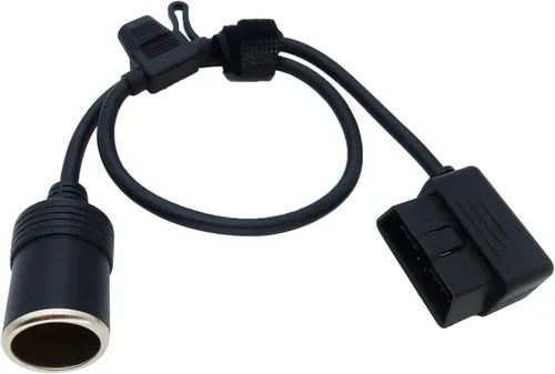 Vista 2 de Ángulo recto de bajo perfil OBD2 macho a encendedor de cigarros Conector hembra Cable de alimentación constante del coche 2ft/60cm