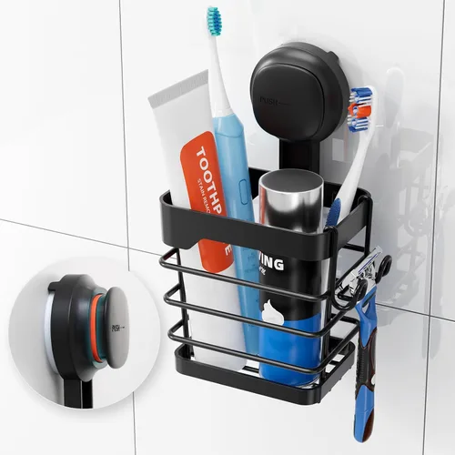 Vista 15 de TAILI - Portacepillos patentado con ventosa, soporte para cepillo de dientes de acero inoxidable anti-acumulación de agua para ducha, organizador