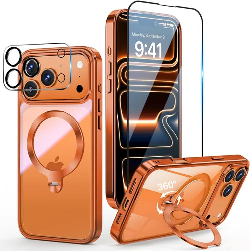 Vista 15 de [Protección Tri-Shield] Funda para iPhone 13 Pro con soporte giratorio de 360° compatible con MagSafe [anillo magnético de CD)