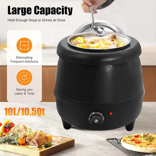 Vista 2 de Calentador de sopa eléctrico comercial de 110 V 400 W con tapa y olla desmontable de acero inoxidable para restaurante y familia grande