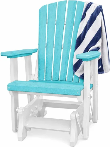 Vista 7 de DutchCrafters Slat Fan Back Poly Adirondack Glider Silla de patio al aire libre (negro y azul aruba)